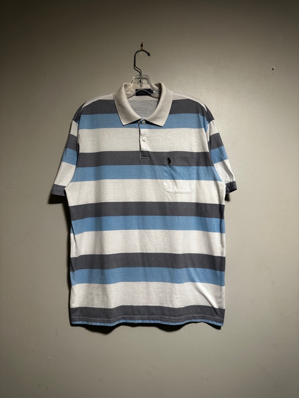 Vintage polo by Ralph Lauren Blue & Gray Striped Cotton Polo Shirt